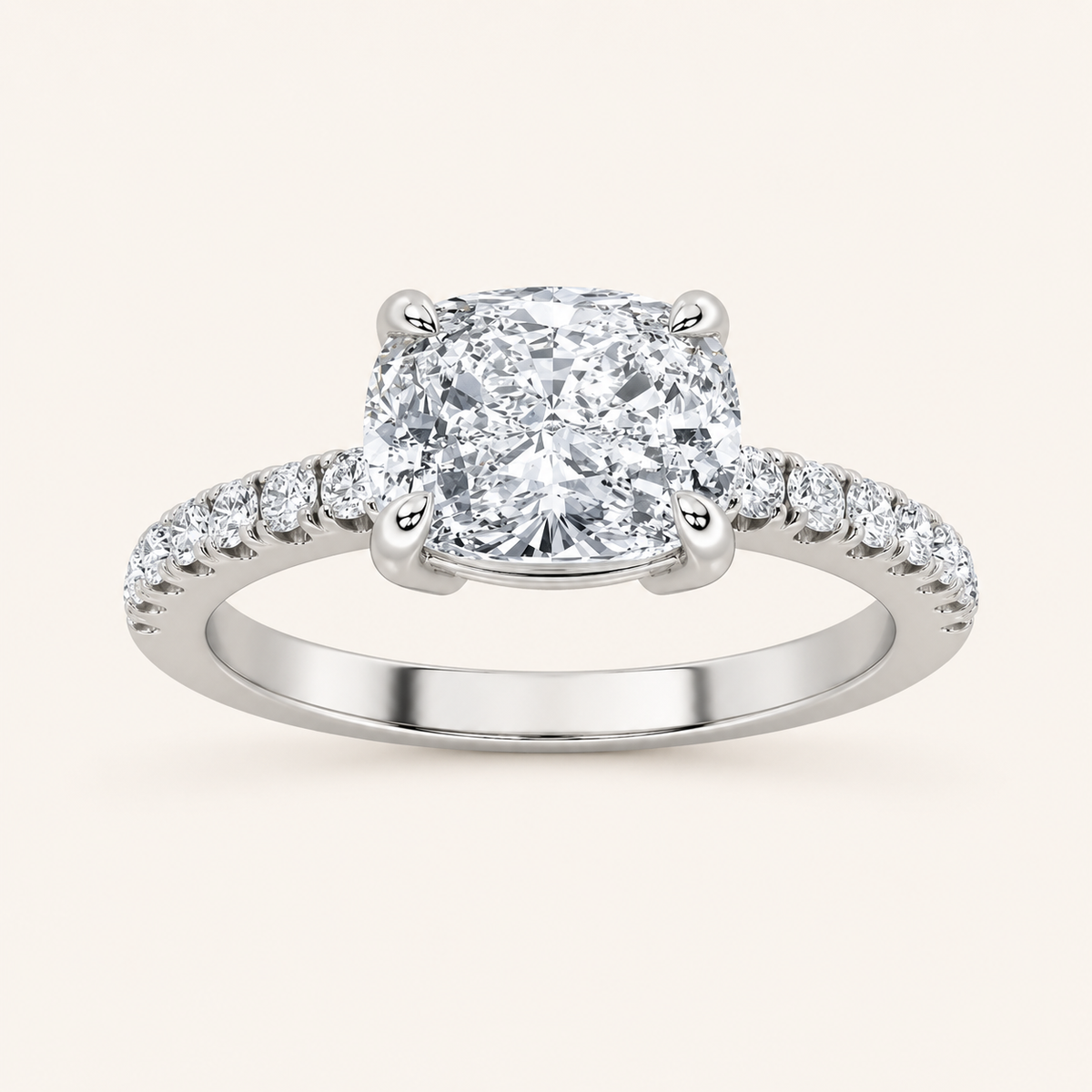 1.5CT Elongated Cushion Cut Lab Grown Diamond East West Side Stone Accented Ring