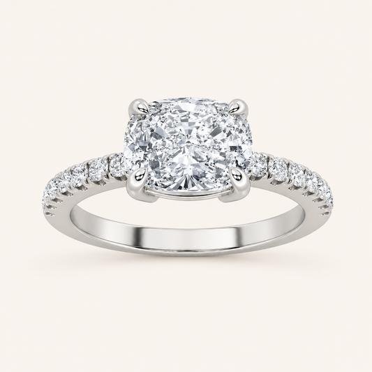 1.5CT Elongated Cushion Cut Lab Grown Diamond East West Side Stone Accented Ring