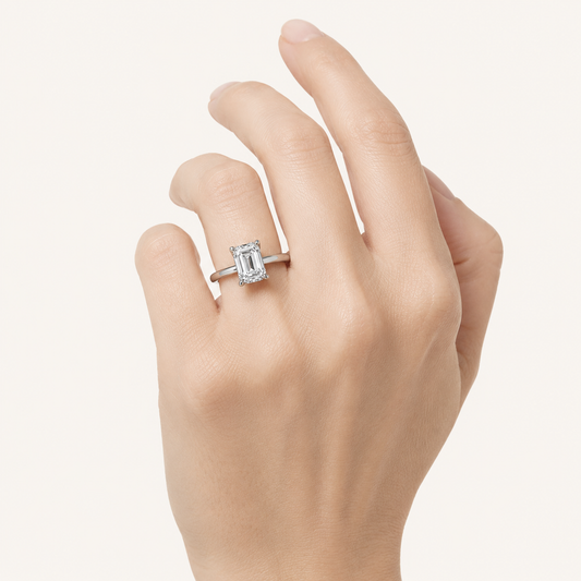 2CT Emerald Cut Lab Grown Diamond Hidden Halo Ring
