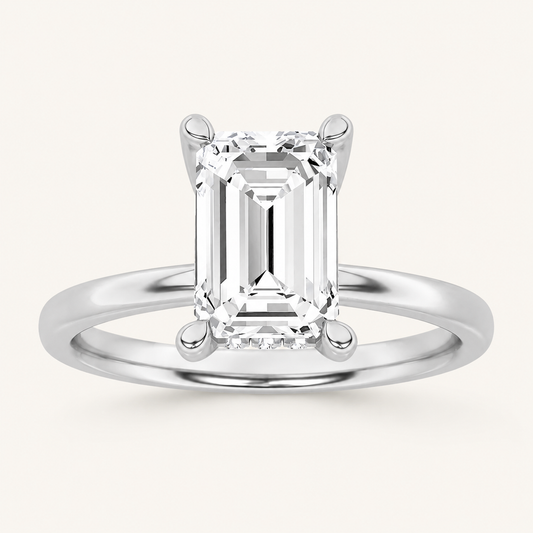 2CT Emerald Cut Lab Grown Diamond Hidden Halo Ring