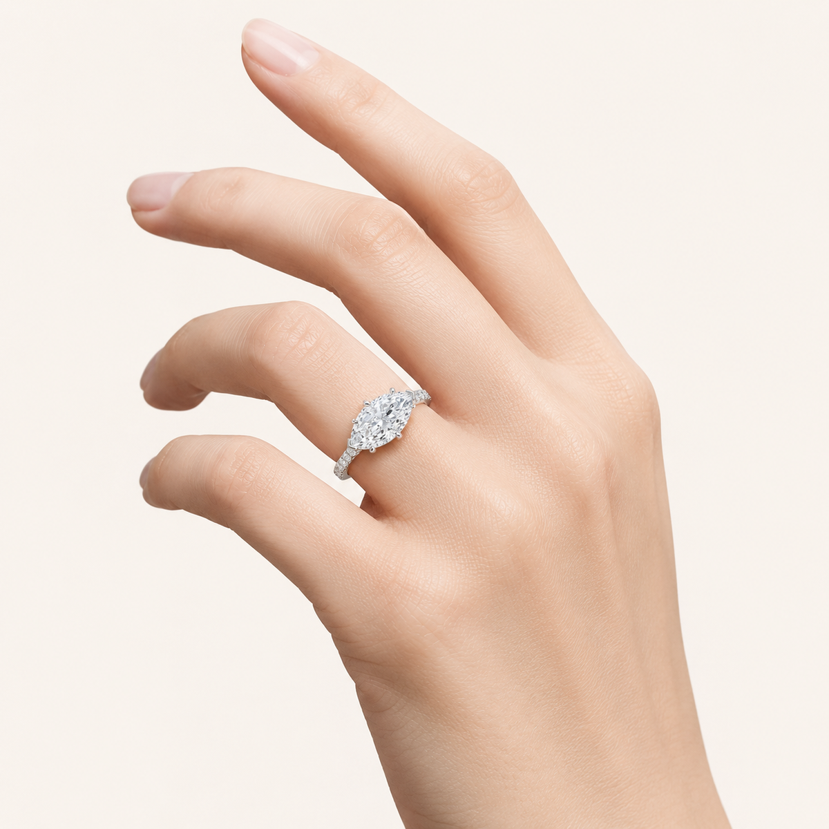 1.5CT Marquise Cut Lab Grown Diamond East West Side Stone Accented Ring
