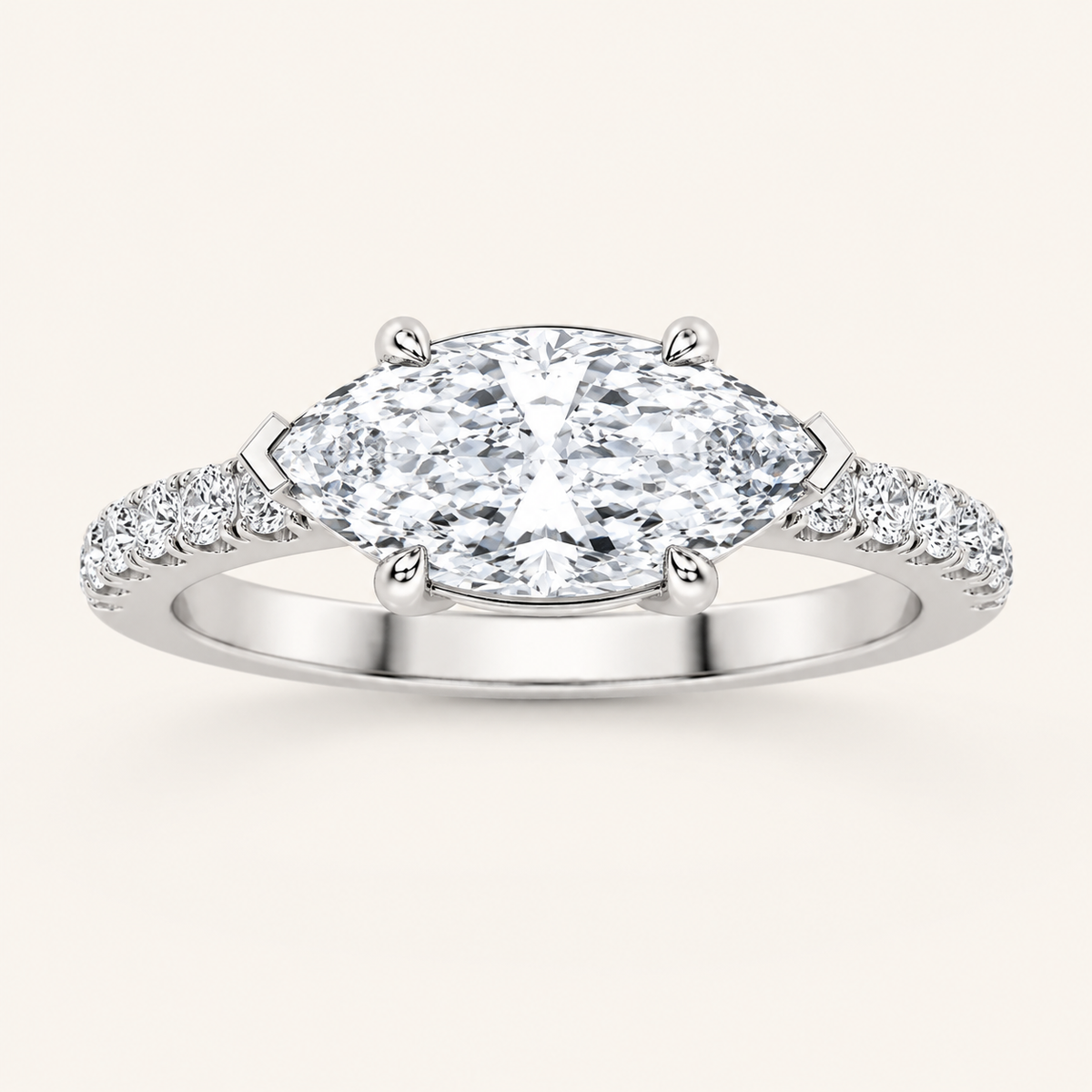 1.5CT Marquise Cut Lab Grown Diamond East West Side Stone Accented Ring