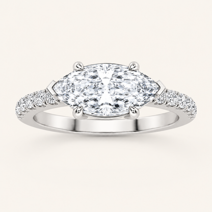 1.5CT Marquise Cut Lab Grown Diamond East West Side Stone Accented Ring
