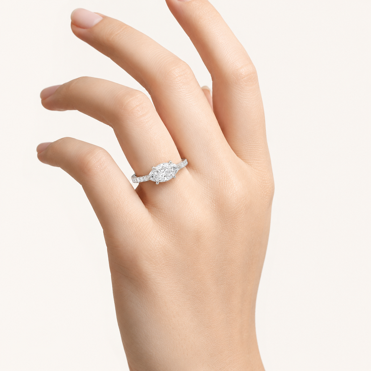 1.5CT Pear Cut Lab Grown Diamond East West Side Stone Ring