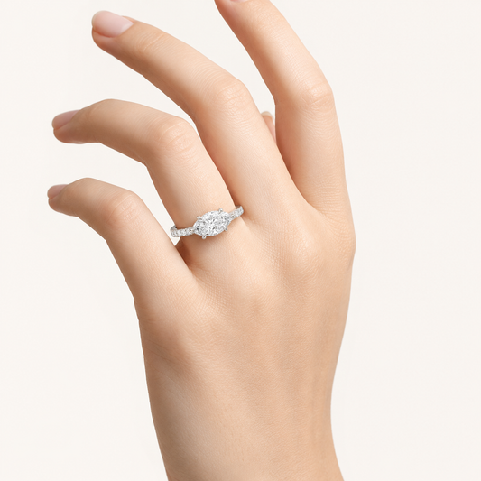1.5CT Pear Cut Lab Grown Diamond East West Side Stone Ring