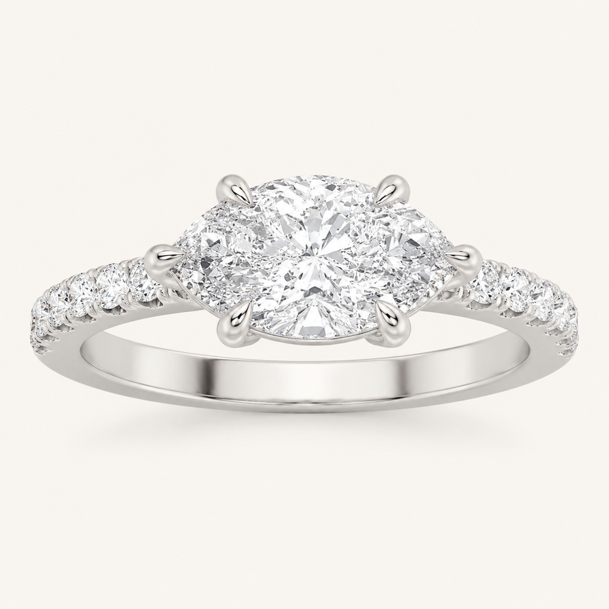 1.5CT Pear Cut Lab Grown Diamond East West Side Stone Ring