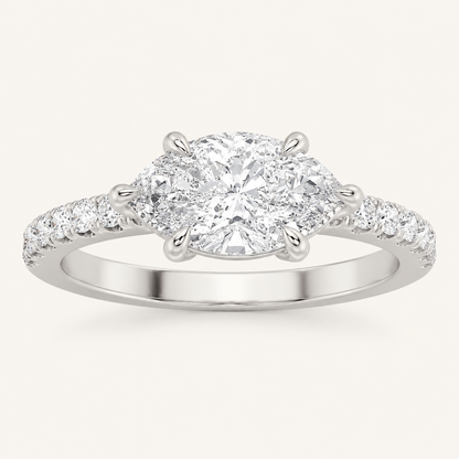 1.5CT Pear Cut Lab Grown Diamond East West Side Stone Ring