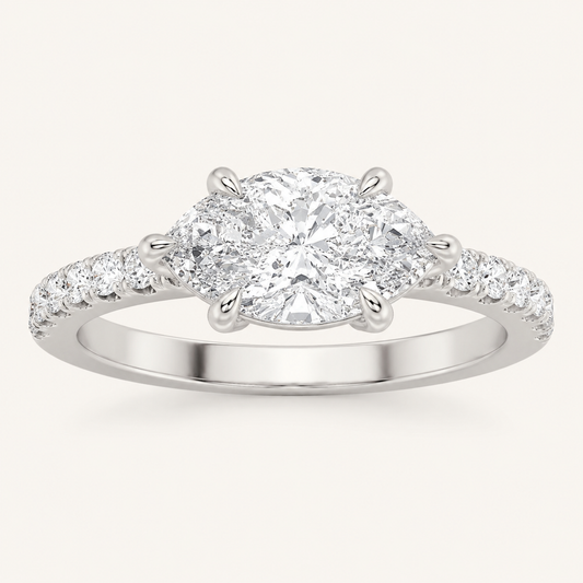 1.5CT Pear Cut Lab Grown Diamond East West Side Stone Ring