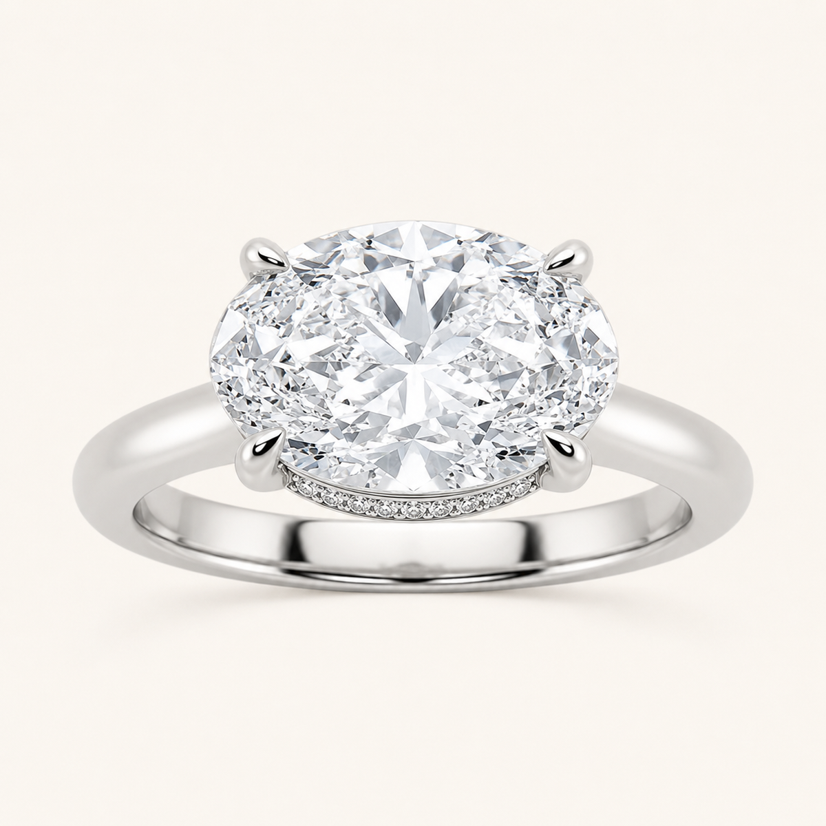 2CT Oval Cut Lab Grown Diamond East West Hidden Halo Ring