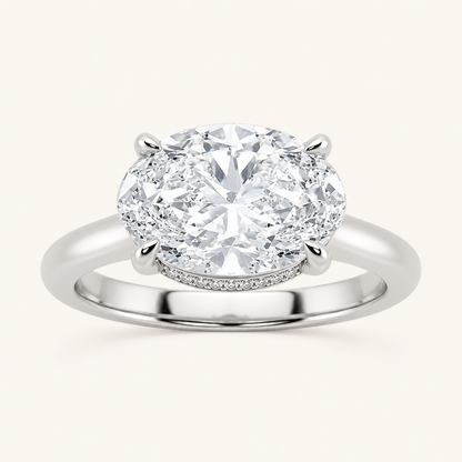 2CT Oval Cut Lab Grown Diamond East West Hidden Halo Ring