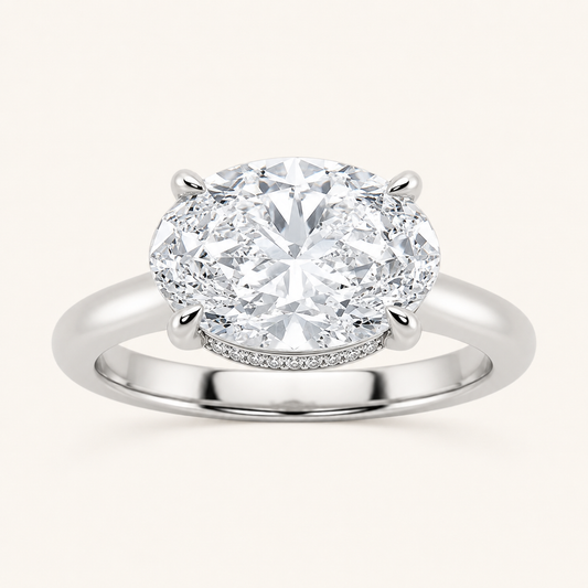 2CT Oval Cut Lab Grown Diamond East West Hidden Halo Ring