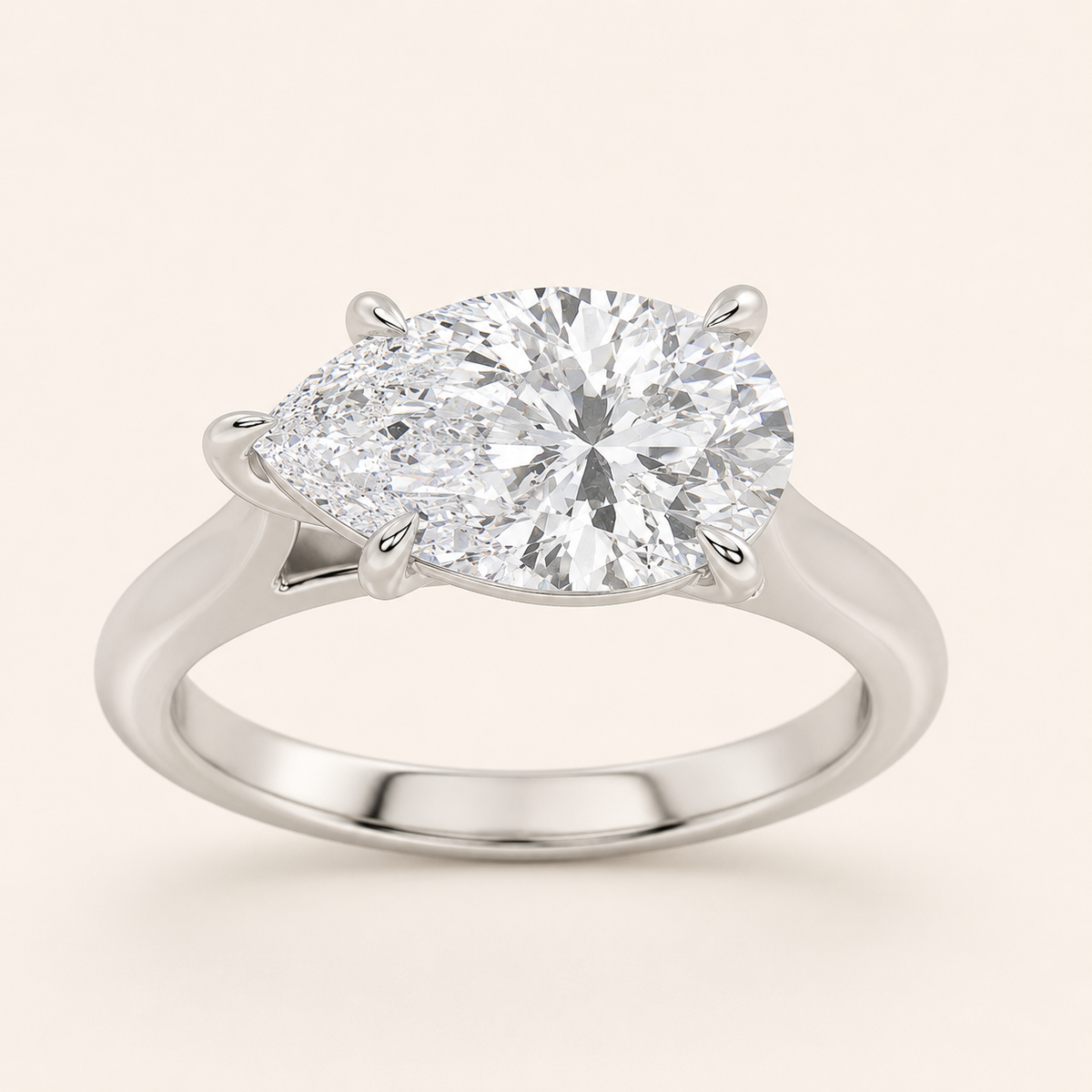 2CT Pear Cut Lab Grown Diamond East West Solitaire Ring
