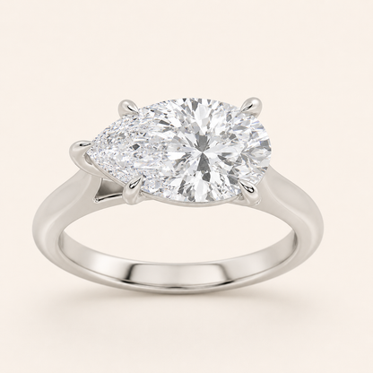2CT Pear Cut Lab Grown Diamond East West Solitaire Ring