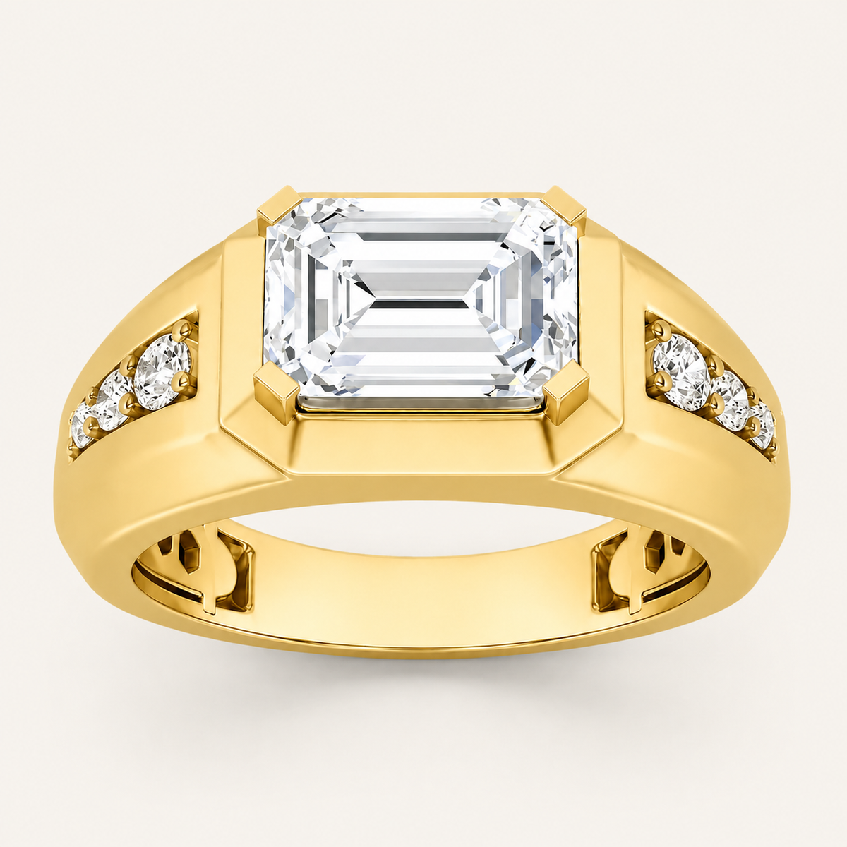 3.25 CT Emerald Cut Lab Grown Diamond Side Stone Men's Ring