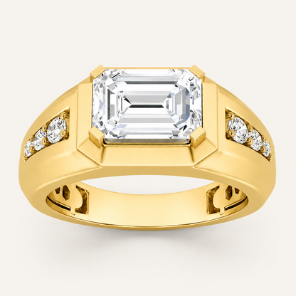 3.25 CT Emerald Cut Lab Grown Diamond Side Stone Men's Ring