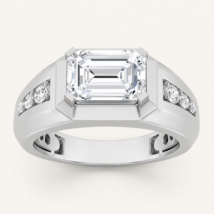 3.25 CT Emerald Cut Lab Grown Diamond Side Stone Men's Ring