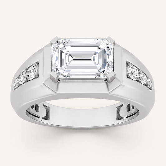 3.25 CT Emerald Cut Lab Grown Diamond Side Stone Men's Ring