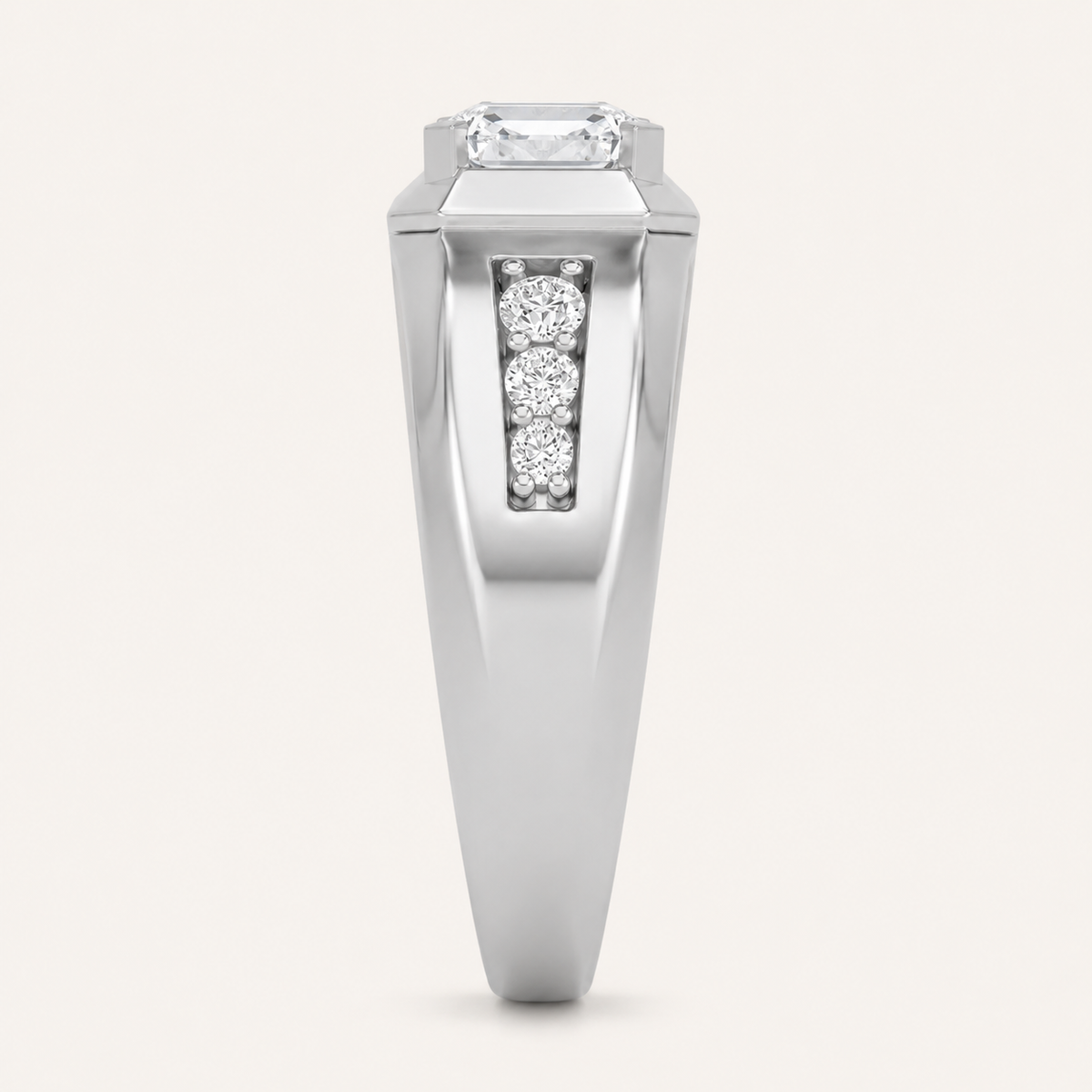 3.25 CT Emerald Cut Lab Grown Diamond Side Stone Men's Ring