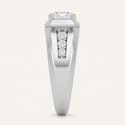 3.25 CT Emerald Cut Lab Grown Diamond Side Stone Men's Ring