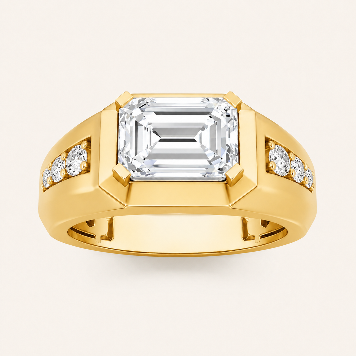 3.50 CT Emerald Cut Lab Grown Diamond Side Stone Men's Ring
