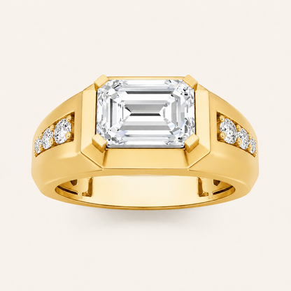 3.50 CT Emerald Cut Lab Grown Diamond Side Stone Men's Ring
