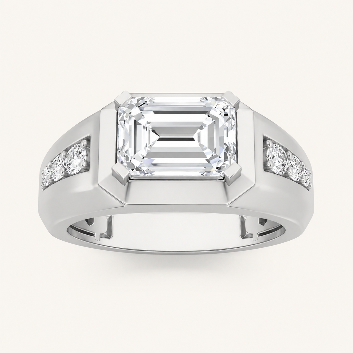 3.50 CT Emerald Cut Lab Grown Diamond Side Stone Men's Ring
