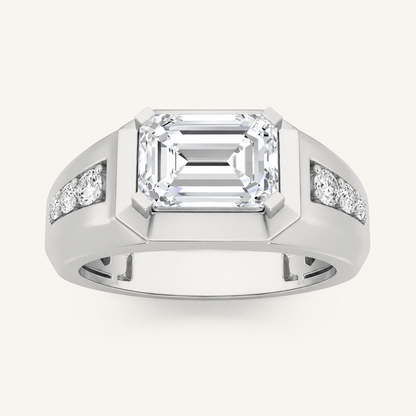 3.50 CT Emerald Cut Lab Grown Diamond Side Stone Men's Ring