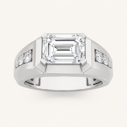 3.50 CT Emerald Cut Lab Grown Diamond Side Stone Men's Ring