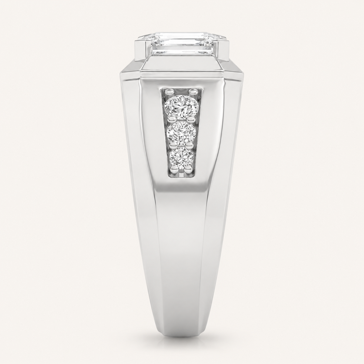 3.50 CT Emerald Cut Lab Grown Diamond Side Stone Men's Ring