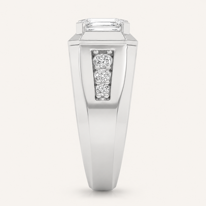 3.50 CT Emerald Cut Lab Grown Diamond Side Stone Men's Ring