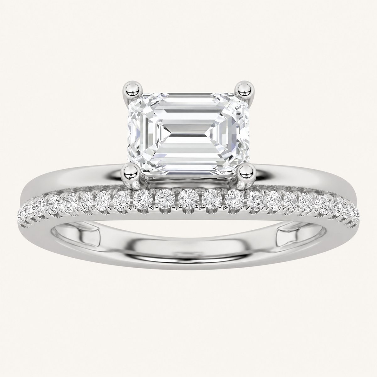 1.5CT Emerald Cut Lab Grown Diamond East West Side Stone Ring