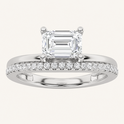 1.5CT Emerald Cut Lab Grown Diamond East West Side Stone Ring