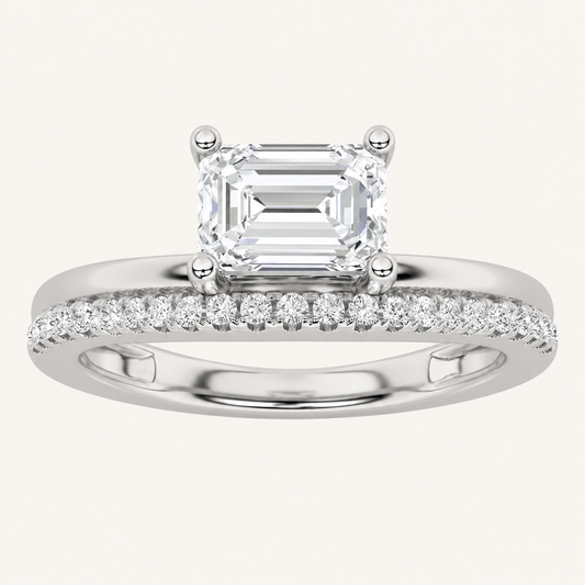 1.5CT Emerald Cut Lab Grown Diamond East West Side Stone Ring
