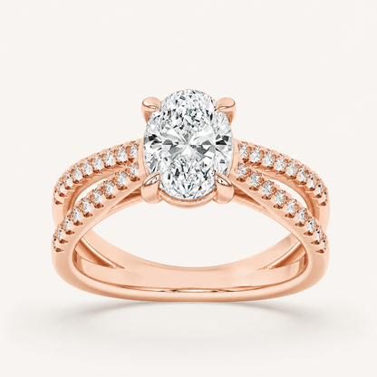2CT Oval Cut Lab Grown Diamond Side Stone Ring