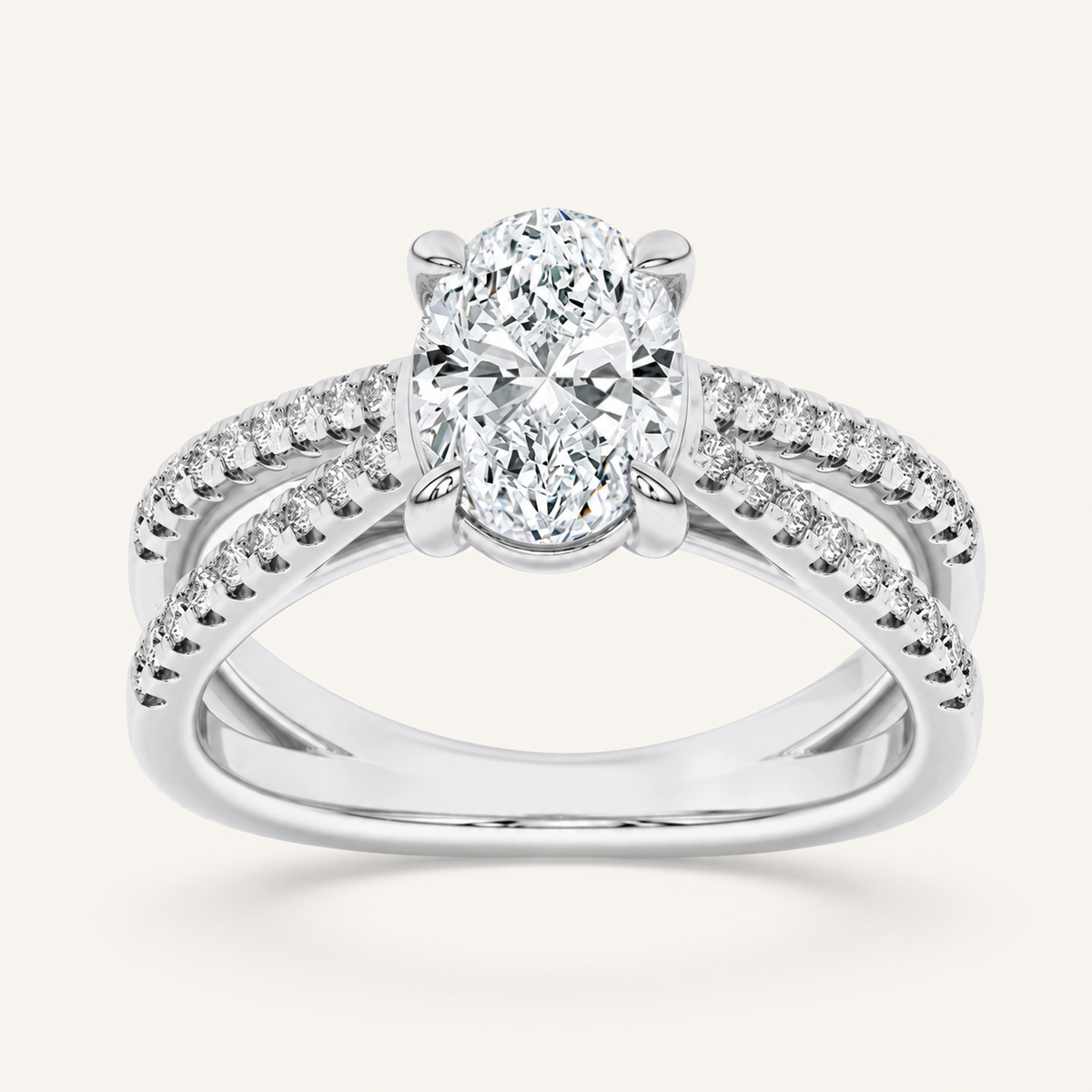 2CT Oval Cut Lab Grown Diamond Side Stone Ring