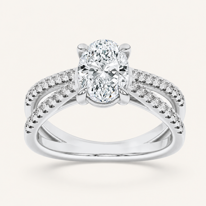 2CT Oval Cut Lab Grown Diamond Side Stone Ring