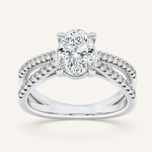 2CT Oval Cut Lab Grown Diamond Side Stone Ring
