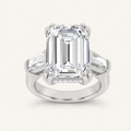 9.00 CT Emerald Cut Lab Grown Diamond Three Stone Bold Statement Accented Ring