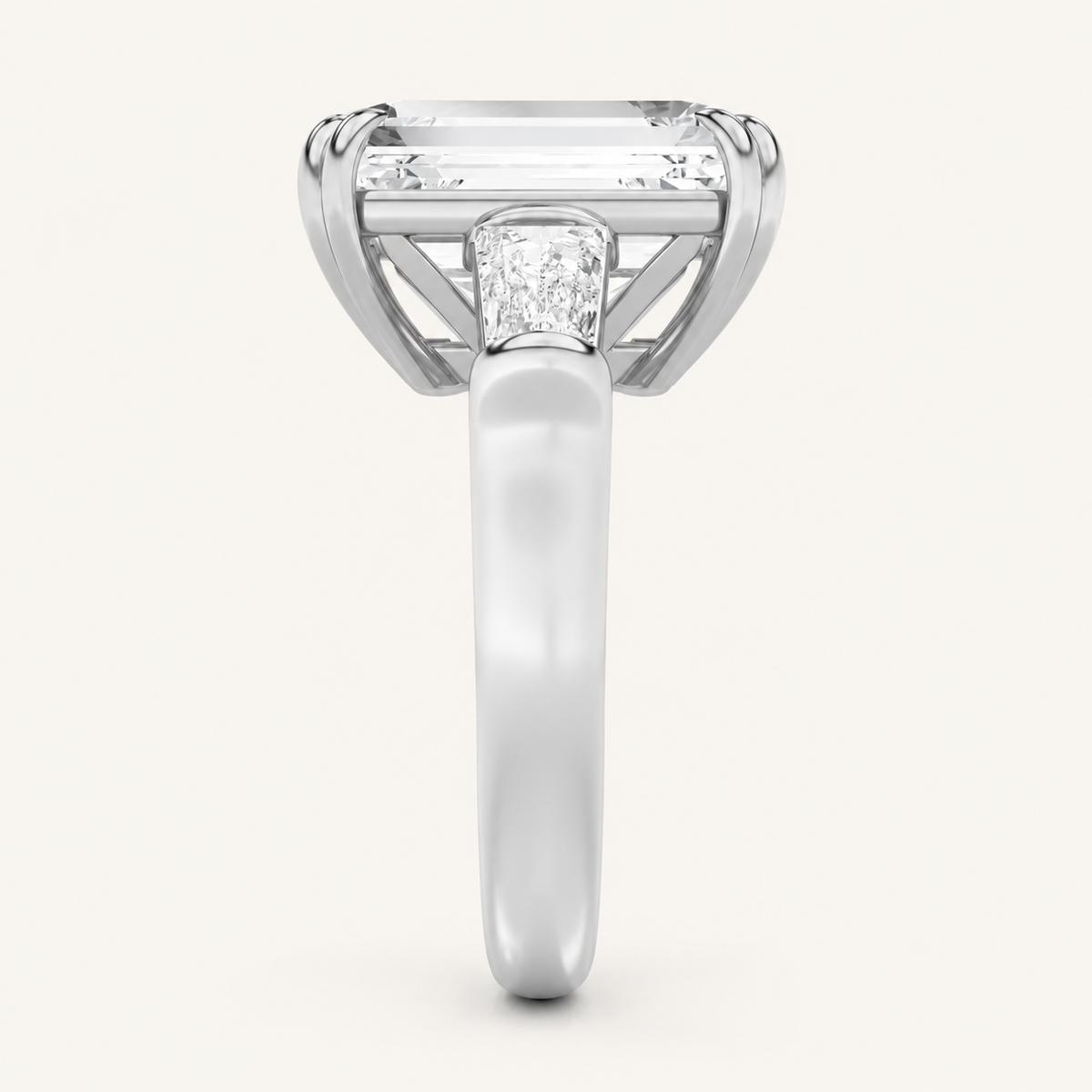 9.00 CT Emerald Cut Lab Grown Diamond Three Stone Bold Statement Accented Ring