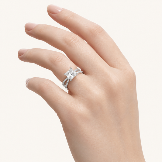 2.00 CT Princess Cut Lab Grown Diamond Side Stone Ring