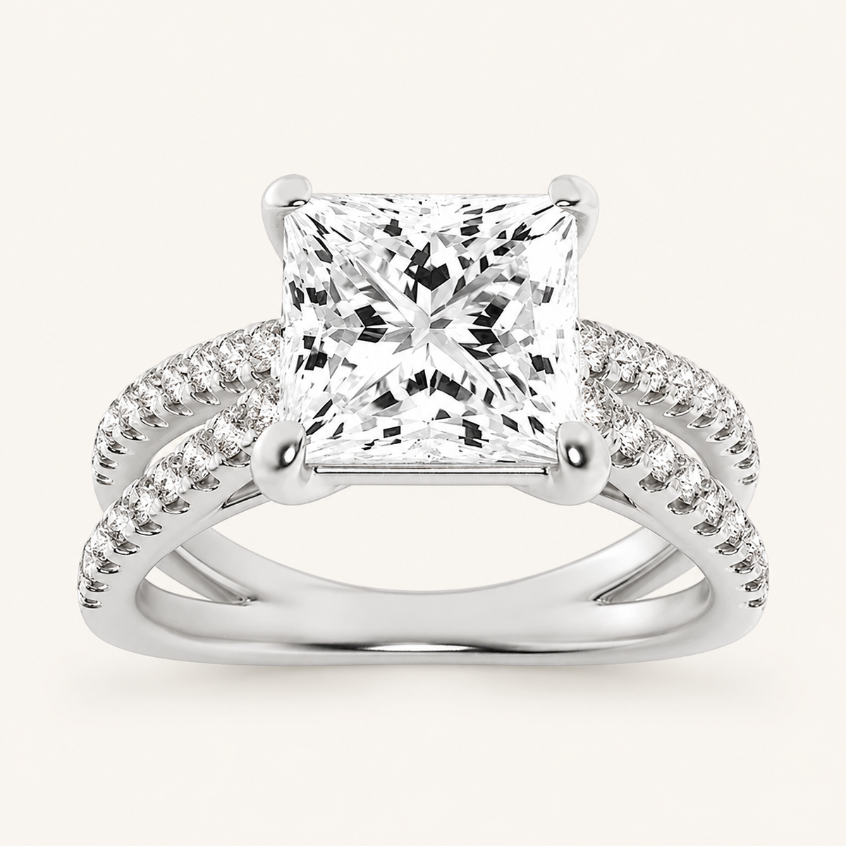 2.00 CT Princess Cut Lab Grown Diamond Side Stone Ring