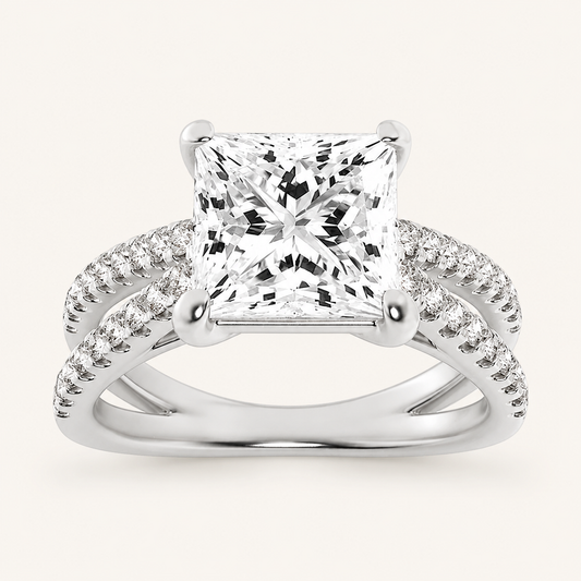 2.00 CT Princess Cut Lab Grown Diamond Side Stone Ring