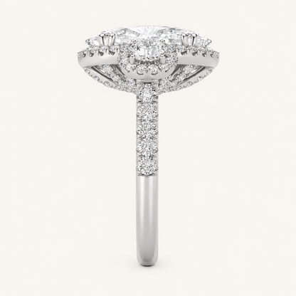 7.5 CT Oval Cut Lab Grown Diamond Three Stone Halo Bold Statement Accented Ring