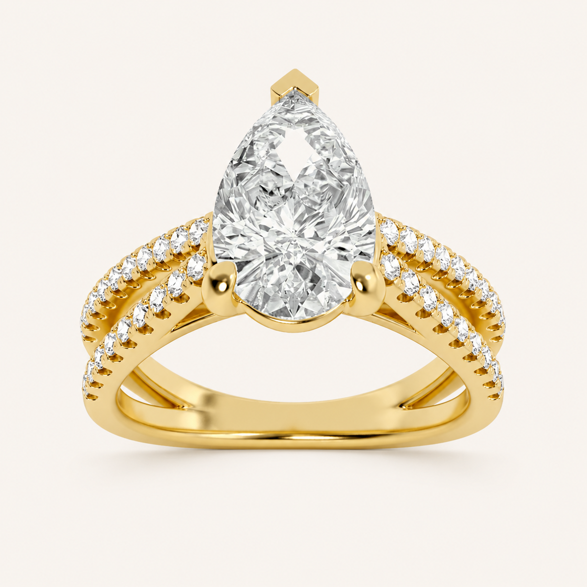 2.00 CT Pear Cut Lab Grown Diamond Cross Shank Accented Halo Side Stone Ring
