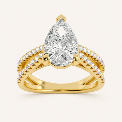 2.00 CT Pear Cut Lab Grown Diamond Cross Shank Accented Halo Side Stone Ring