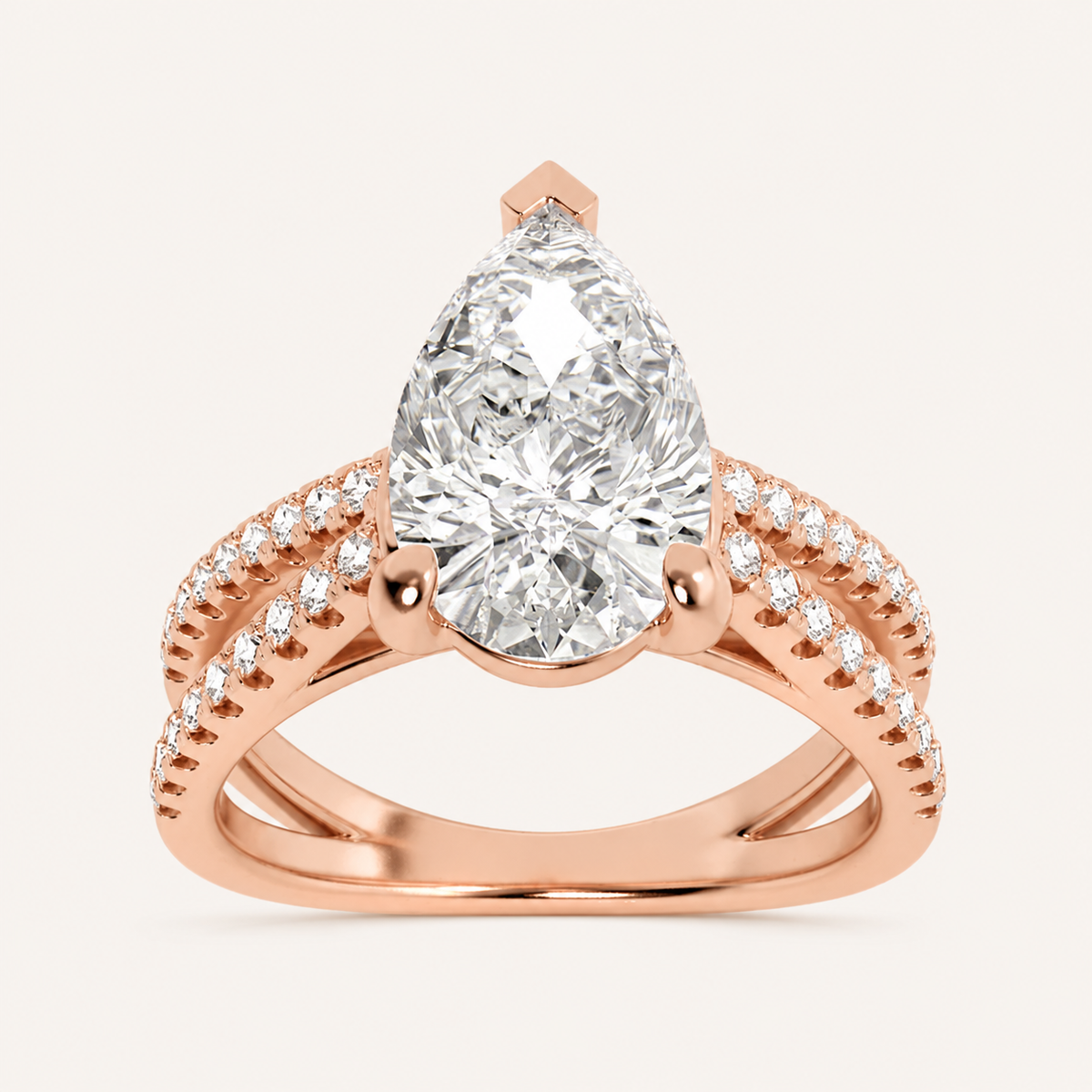 2.00 CT Pear Cut Lab Grown Diamond Cross Shank Accented Halo Side Stone Ring