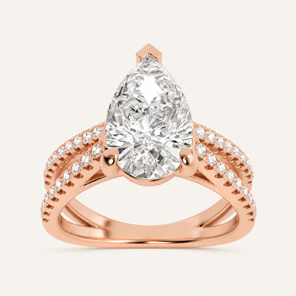 2.00 CT Pear Cut Lab Grown Diamond Cross Shank Accented Halo Side Stone Ring