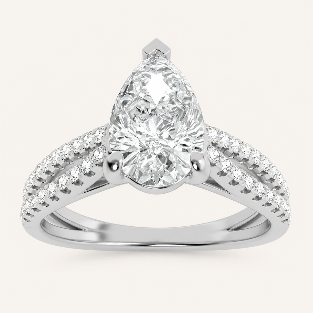 2.00 CT Pear Cut Lab Grown Diamond Cross Shank Accented Halo Side Stone Ring