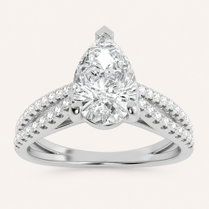 2.00 CT Pear Cut Lab Grown Diamond Cross Shank Accented Halo Side Stone Ring