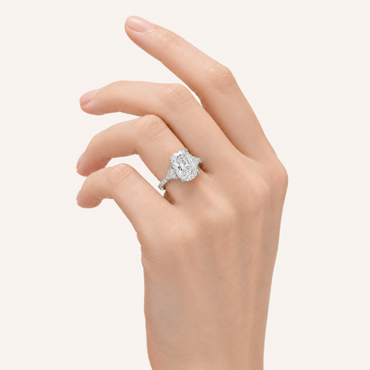 6.5 CT Elongated Cushion Cut Lab Grown Diamond Side Stone Bold Ring